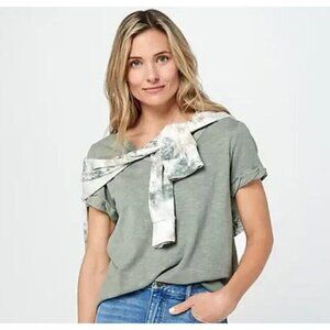 Candace Cameron Bure The Sunkissed Garment Dyed Linen Ble Olive Ash.Size 1X